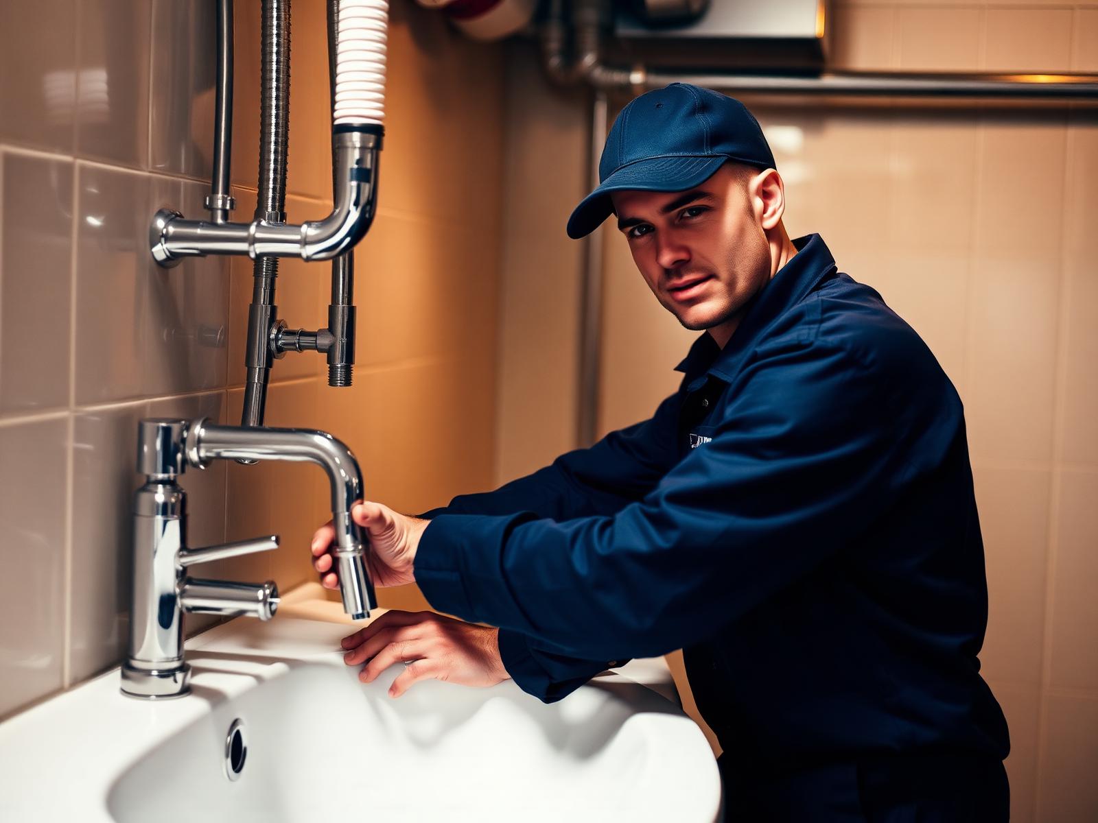 Elite National Plumbing technician repairing a chrome sink fixture